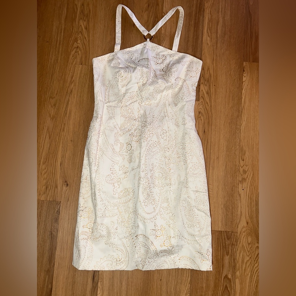 Muse White Gold Embroidered Dress Size 4 Elegant Formal Wedding Guest Back Slit